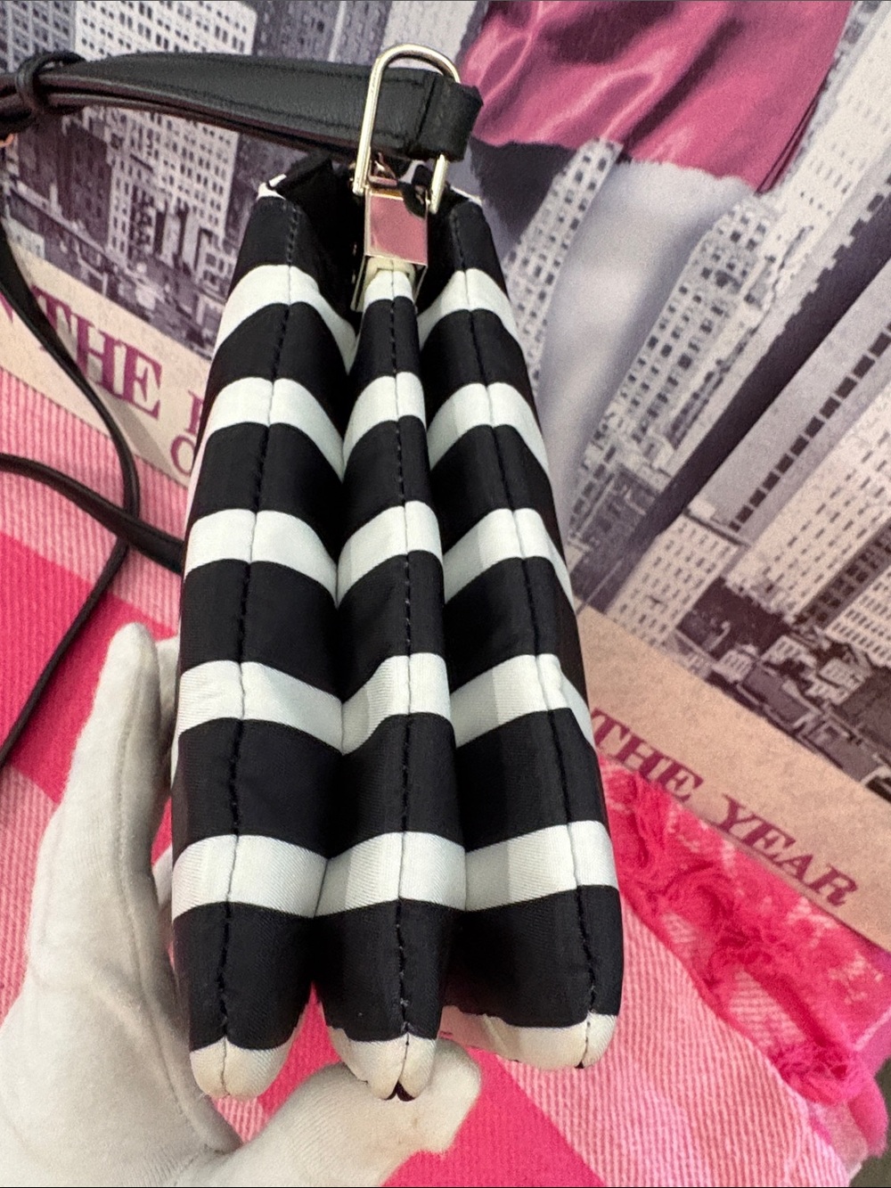 kate spade Black and White Nylon Striped Crossbody Bag - Picture 4 of 12